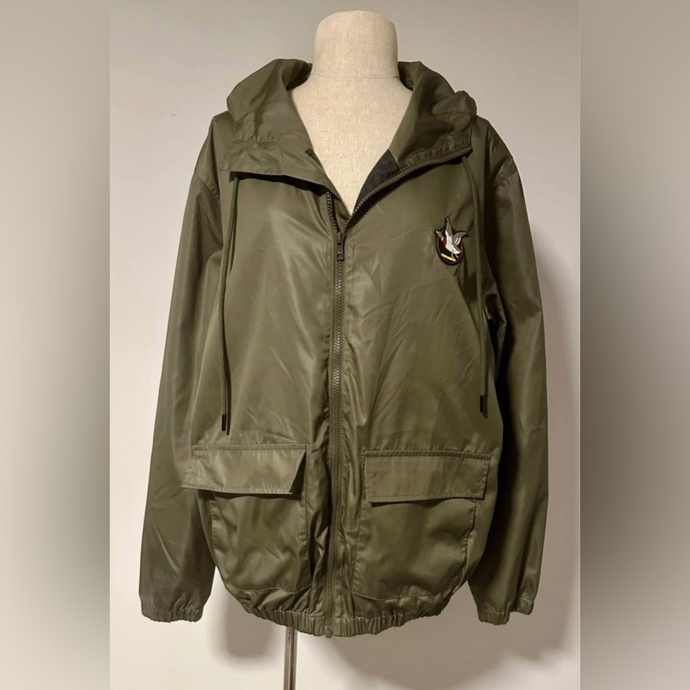 Chevignon: Olive Green Hooded Jacket with Embroidered Patch